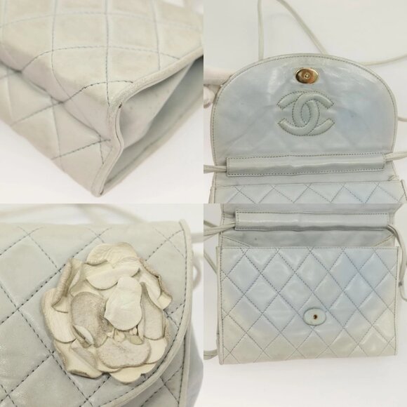 CHANEL Matelasse Shoulder Bag Lamb Skin Ivory Gold CC Auth 128238 - Picture 14 of 15